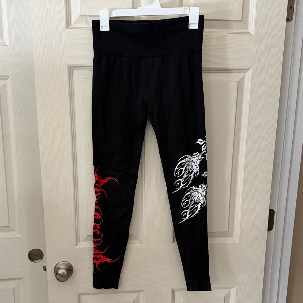 Civil Regime Black and Red Graphic Leggings